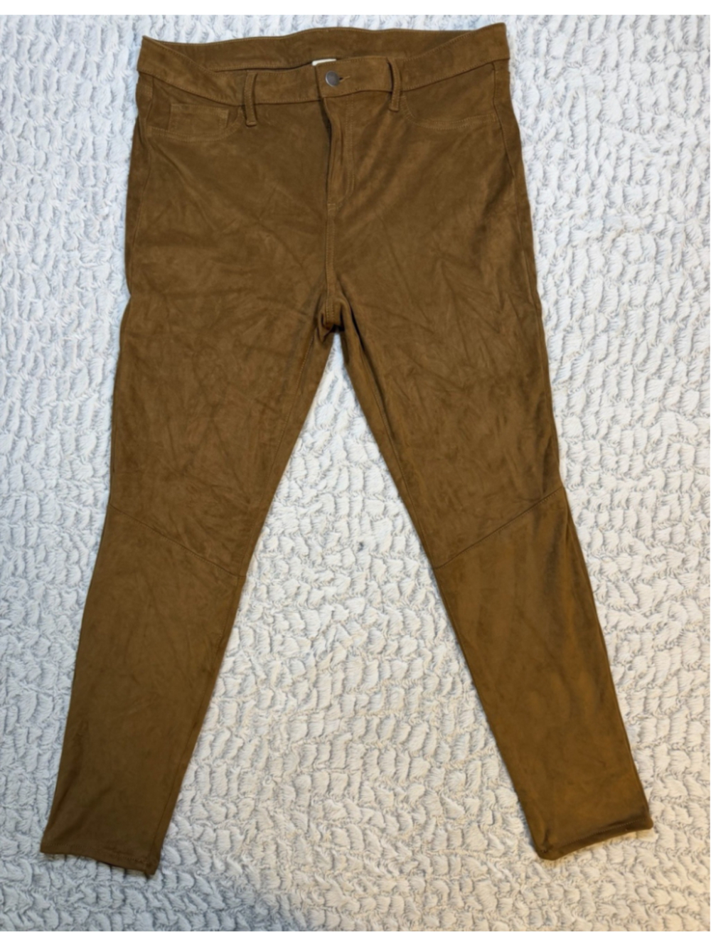 Faded Glory Women’s Brown Faux Suede Skinny Pants Slim Fit Pockets 14 28"